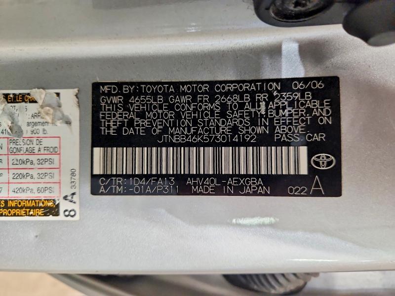 Auction sale of the 2007 Toyota Camry, vin: JTNBB46K573014192, lot number: 71038906