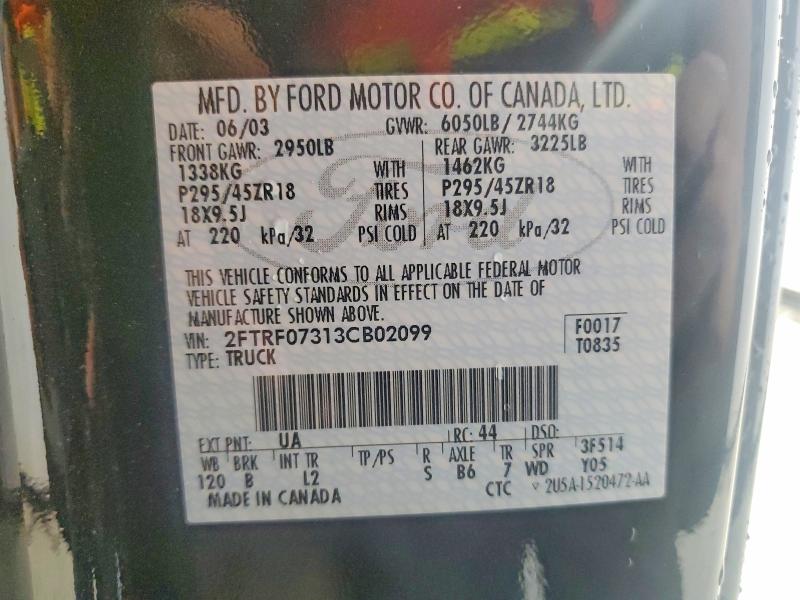 Aukcja sprzedaży 2003 Ford F150, vin: 2FTRF07313CB02099, numer aukcji: 69811006