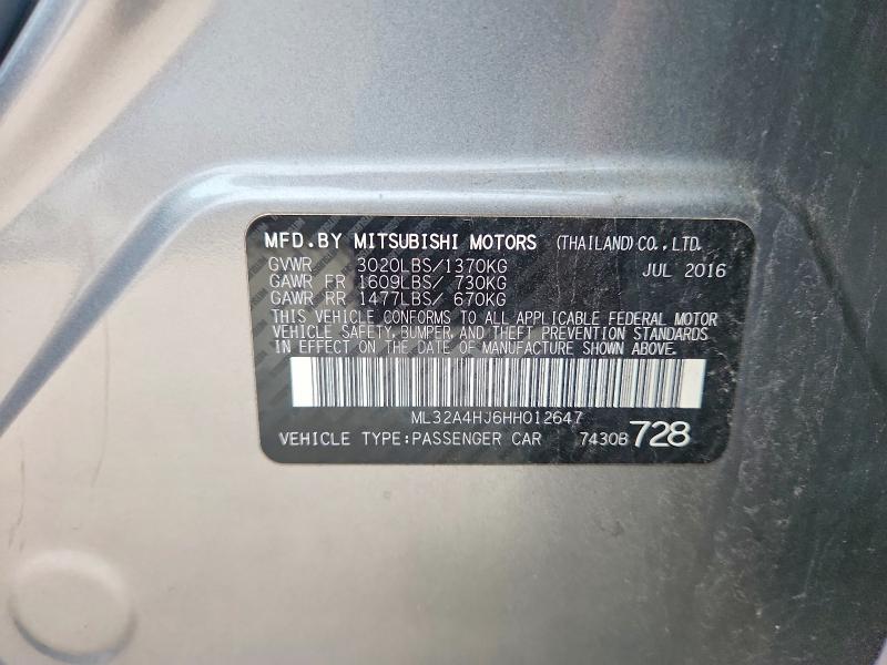 69973946 :رقم المزاد ، ML32A4HJ6HH012647 vin ، 2017 Mitsubishi Mirage مزاد بيع