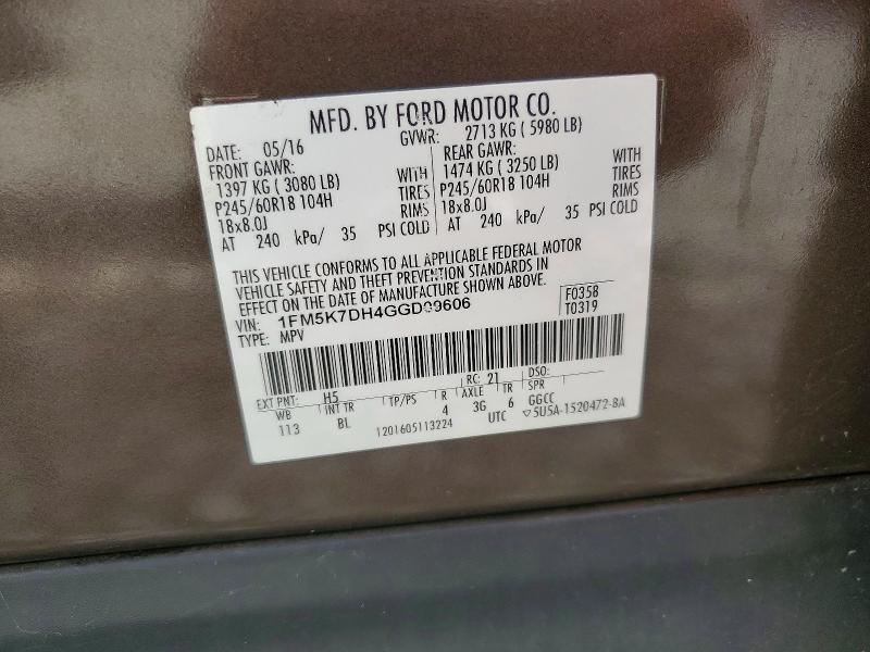 2016 Ford Explorer მანქანა იყიდება აუქციონზე, vin: 1FM5K7DH4GGD09606, აუქციონის ნომერი: 70419326