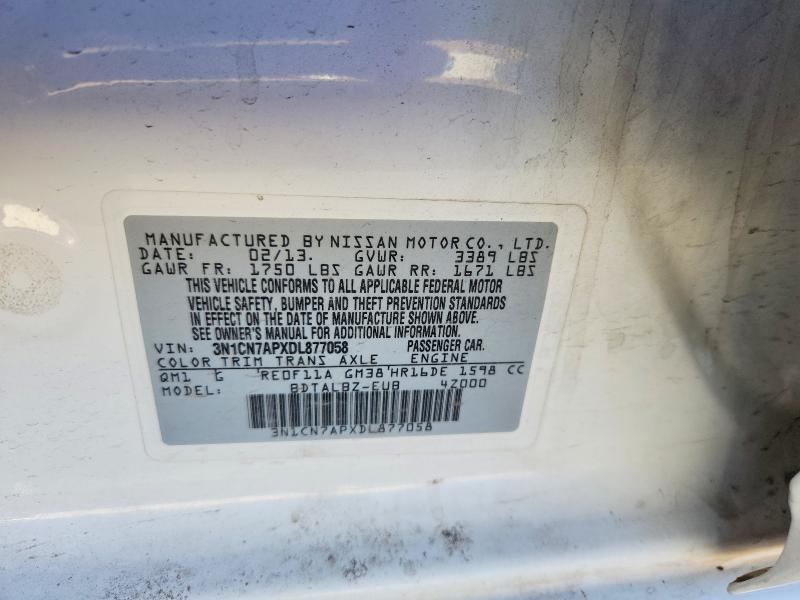 2013 Nissan Versa მანქანა იყიდება აუქციონზე, vin: 3N1CN7APXDL877058, აუქციონის ნომერი: 67506436