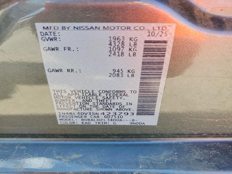 2025 Nissan Altima მანქანა იყიდება აუქციონზე, vin: 1N4BL4DV3SN423793, აუქციონის ნომერი: 70467026