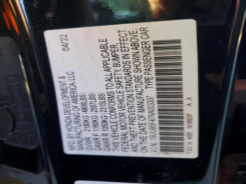 2022 Acura Tlx მანქანა იყიდება აუქციონზე, vin: 19UUB5F47NA003337, აუქციონის ნომერი: 68104766