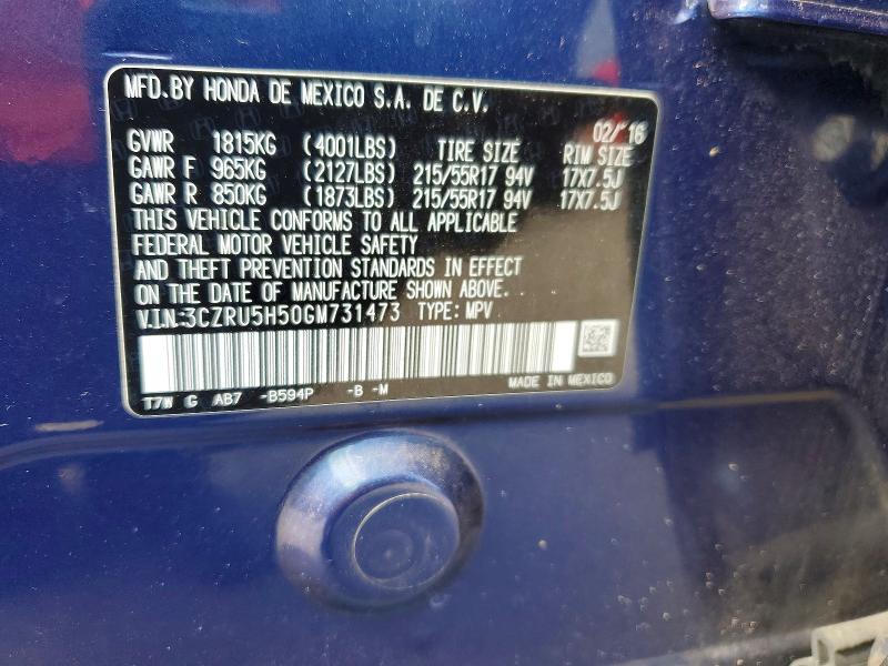 Aukcja sprzedaży 2016 Honda Hr-v, vin: 3CZRU5H50GM731473, numer aukcji: 67725176