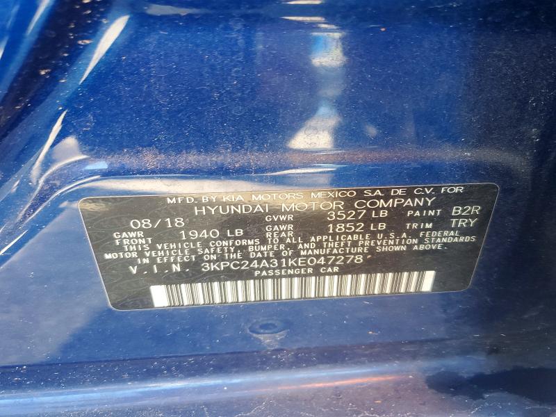 69311756 :رقم المزاد ، 3KPC24A31KE047278 vin ، 2019 Hyundai Accent مزاد بيع