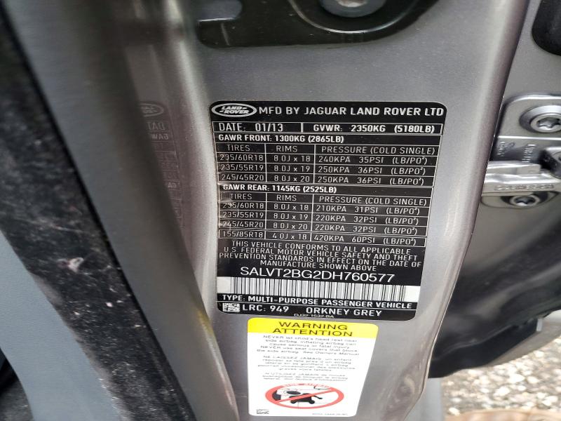 2013 Land Rover Range Rover Evoque მანქანა იყიდება აუქციონზე, vin: SALVT2BG2DH760577, აუქციონის ნომერი: 70445336