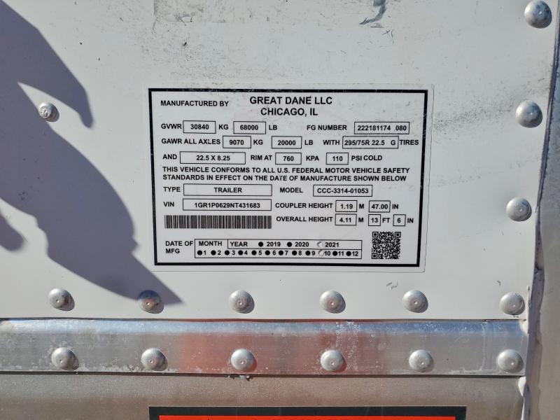 Продажа на аукционе авто 2022 Great Dane Trailers, vin: 1GR1P0629NT431683, номер лота: 70029676