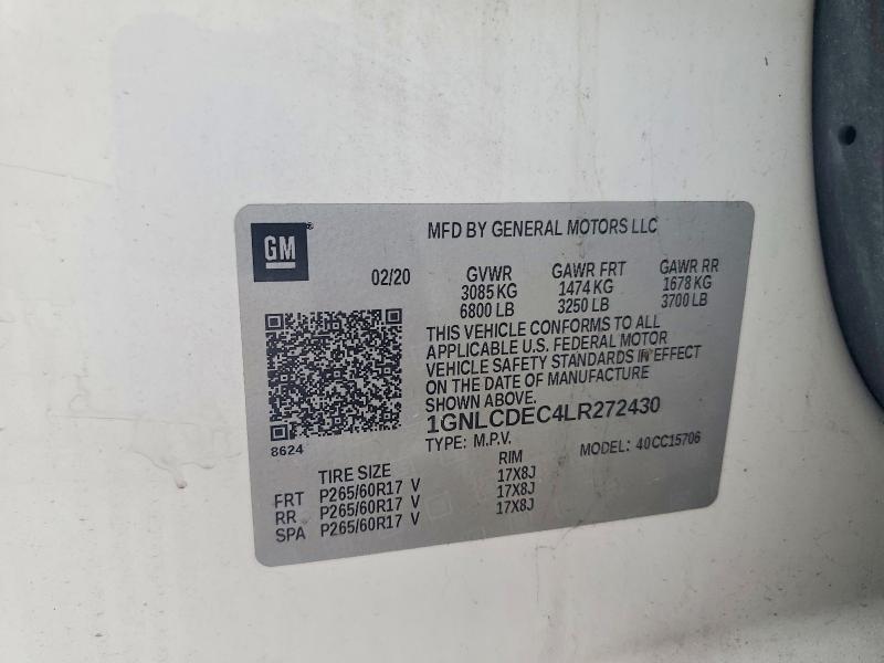 Продаж на аукціоні авто 2020 Chevrolet Tahoe, vin: 1GNLCDEC4LR272430, номер лоту: 69501696