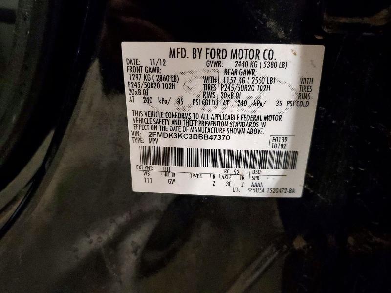 67875296 :رقم المزاد ، 2FMDK3KC3DBB47370 vin ، 2013 Ford Edge مزاد بيع