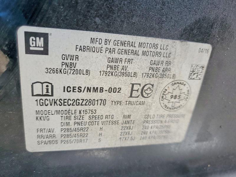 Aukcja sprzedaży 2016 Chevrolet Silverado, vin: 1GCVKSEC2GZ280170, numer aukcji: 66520186