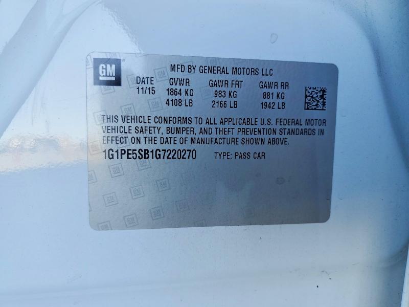 69458216 :رقم المزاد ، 1G1PE5SB1G7220270 vin ، 2016 Chevrolet Cruze Limited مزاد بيع