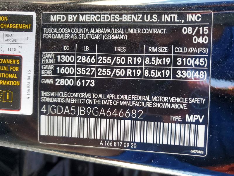 Aukcja sprzedaży 2016 Mercedes-benz Gle, vin: 4JGDA5JB9GA646682, numer aukcji: 68669126