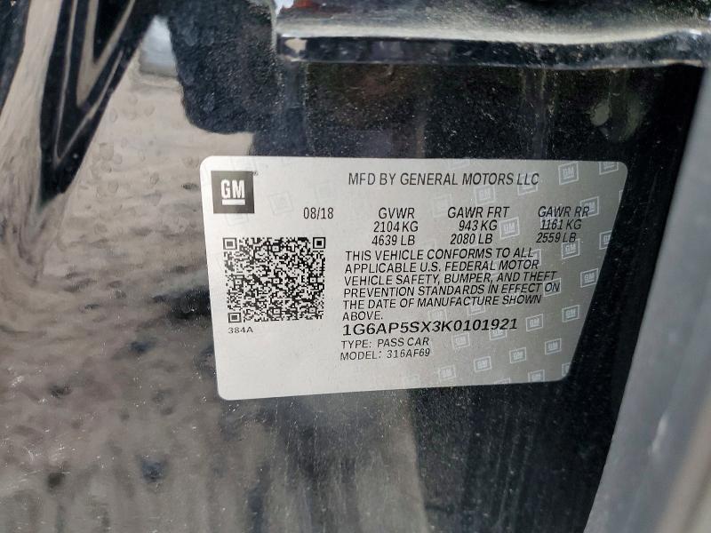 Продажа на аукционе авто 2019 Cadillac Cts, vin: 1G6AP5SX3K0101921, номер лота: 68300016