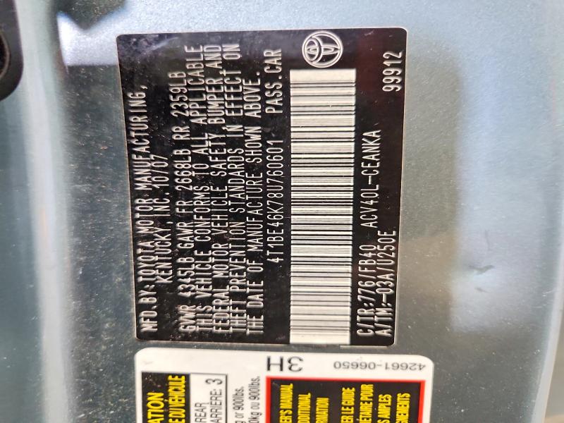 2008 Toyota Camry მანქანა იყიდება აუქციონზე, vin: 4T1BE46K78U760601, აუქციონის ნომერი: 69411866
