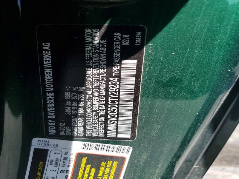 Auction sale of the 2012 Mini Cooper, vin: WMWSV3C50CTY29234, lot number: 69639916