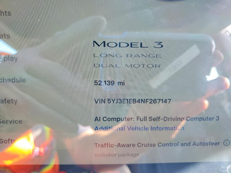 2022 Tesla Model 3 მანქანა იყიდება აუქციონზე, vin: 5YJ3E1EB4NF267147, აუქციონის ნომერი: 70566566