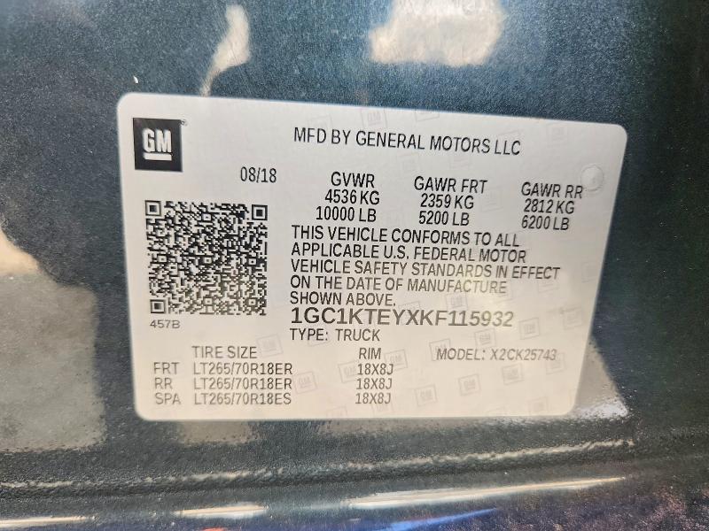 Aukcja sprzedaży 2019 Chevrolet Silverado, vin: 1GC1KTEYXKF115932, numer aukcji: 69552976