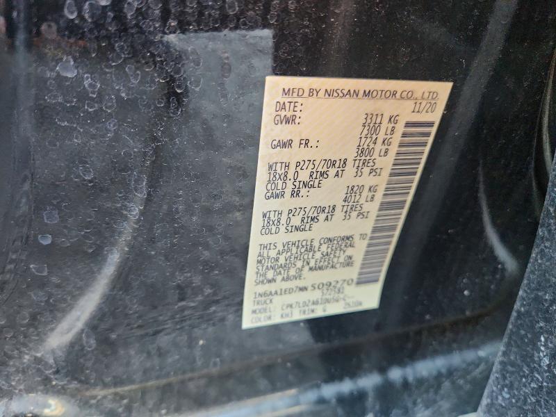 2021 Nissan Titan მანქანა იყიდება აუქციონზე, vin: 1N6AA1ED7MN509270, აუქციონის ნომერი: 66860626
