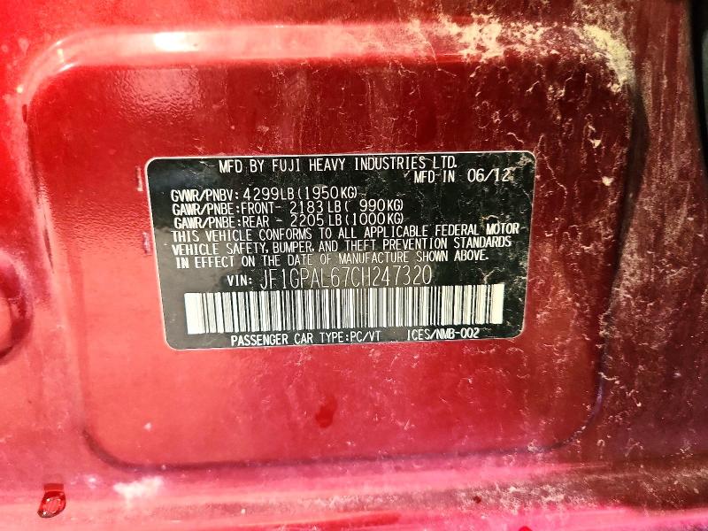 Aukcja sprzedaży 2012 Subaru Impreza, vin: JF1GPAL67CH247320, numer aukcji: 67409846