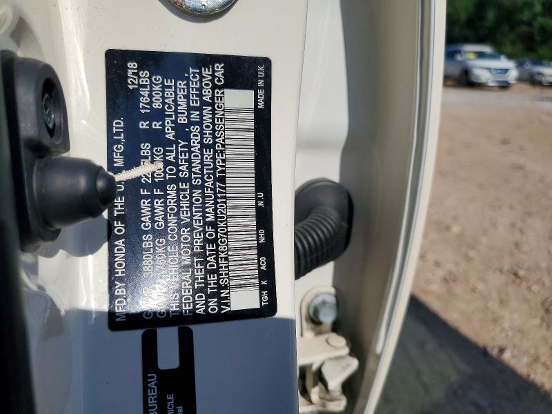 Продаж на аукціоні авто 2019 Honda Civic, vin: SHHFK8G70KU201177, номер лоту: 67081846