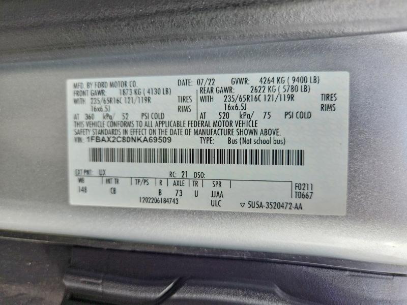 Продаж на аукціоні авто 2022 Ford Transit, vin: 1FBAX2C80NKA69509, номер лоту: 69174616