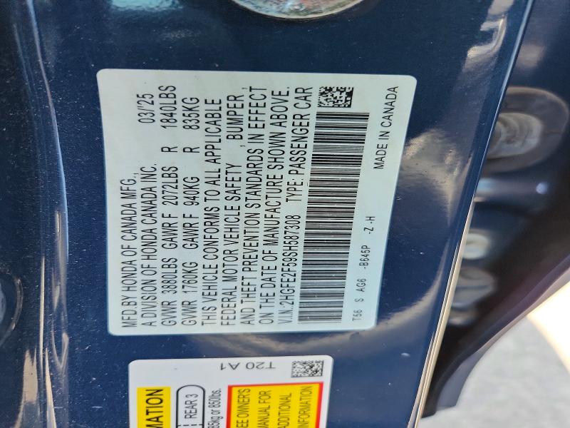 Продаж на аукціоні авто 2025 Honda Civic, vin: 2HGFE2F59SH587308, номер лоту: 67343286