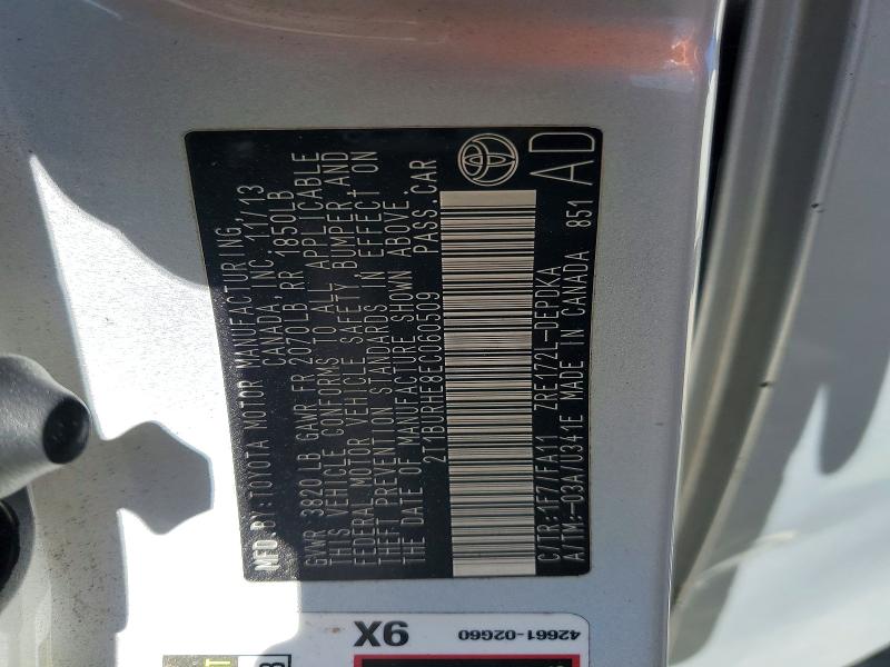 69635926 :رقم المزاد ، 2T1BURHE8EC060509 vin ، 2014 Toyota Corolla مزاد بيع