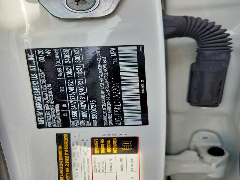 70328836 :رقم المزاد ، 4JGFF5KE0LA220411 vin ، 2020 Mercedes-benz Gls مزاد بيع