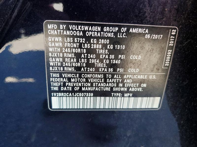 68747546 :رقم المزاد ، 1V2BR2CA1JC507339 vin ، 2018 Volkswagen Atlas مزاد بيع