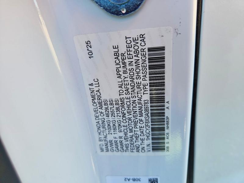 Aukcja sprzedaży 2025 Honda Accord, vin: 1HGCY2F8XSA089783, numer aukcji: 67810216
