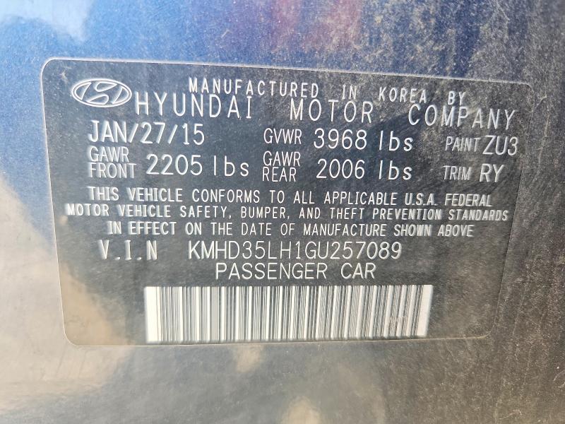 2016 Hyundai Elantra Gt მანქანა იყიდება აუქციონზე, vin: KMHD35LH1GU257089, აუქციონის ნომერი: 70080226