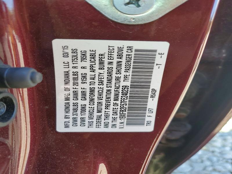 Продаж на аукціоні авто 2015 Honda Civic, vin: 19XFB2F57FE240259, номер лоту: 68045466
