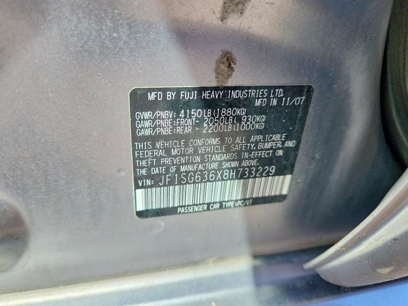 2008 Subaru Forester მანქანა იყიდება აუქციონზე, vin: JF1SG636X8H733229, აუქციონის ნომერი: 69537106