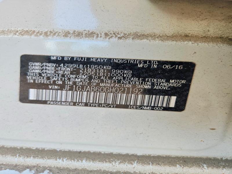 Aukcja sprzedaży 2016 Subaru Impreza, vin: JF1GJAB60GH021192, numer aukcji: 69128926
