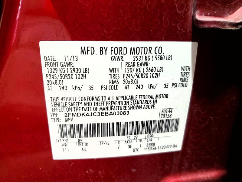2014 Ford Edge მანქანა იყიდება აუქციონზე, vin: 2FMDK4JC3EBA03083, აუქციონის ნომერი: 70335836