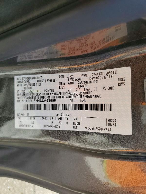 67292896 :رقم المزاد ، 1FTER1FH4LLA53558 vin ، 2020 Ford Ranger مزاد بيع