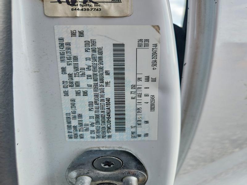 68752846 :رقم المزاد ، 1FMCU0H64NUA18040 vin ، 2022 Ford Escape مزاد بيع