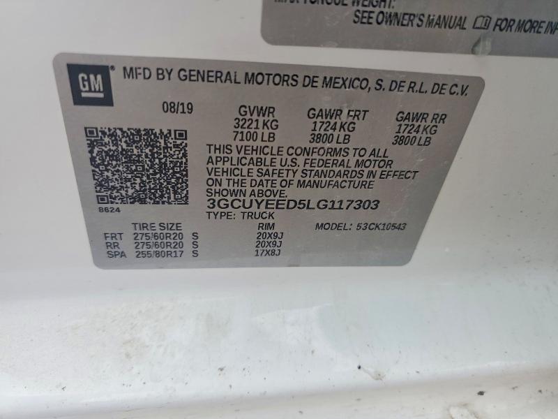 Продажа на аукционе авто 2020 Chevrolet Silverado, vin: 3GCUYEED5LG117303, номер лота: 69977406