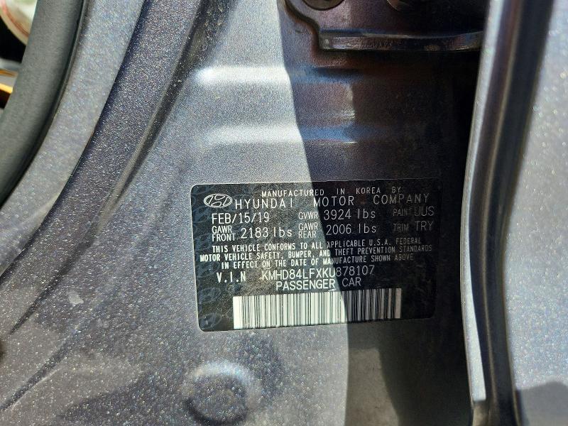 70383976 :رقم المزاد ، KMHD84LFXKU878107 vin ، 2019 Hyundai Elantra مزاد بيع