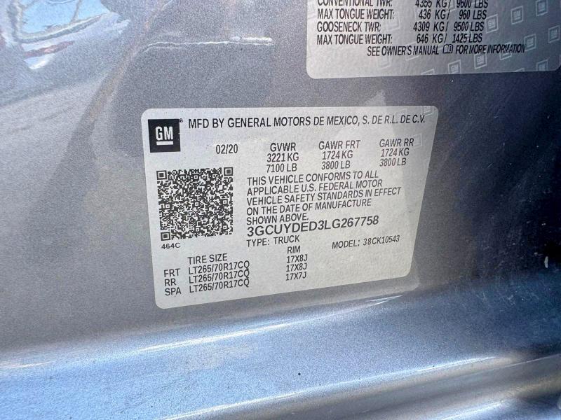Aukcja sprzedaży 2020 Chevrolet Silverado, vin: 3GCUYDED3LG267758, numer aukcji: 68299466