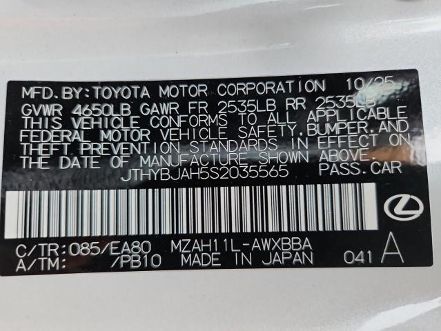 2025 Lexus Ux 300h მანქანა იყიდება აუქციონზე, vin: JTHYBJAH5S2035565, აუქციონის ნომერი: 70723766