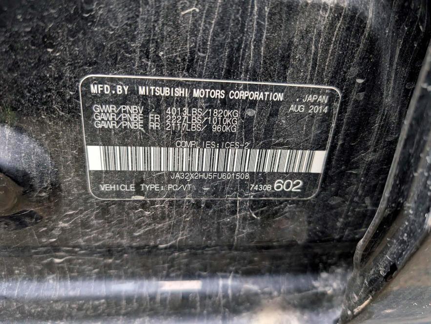 Aukcja sprzedaży 2015 Mitsubishi Lancer, vin: JA32X2HU5FU601508, numer aukcji: 65274476