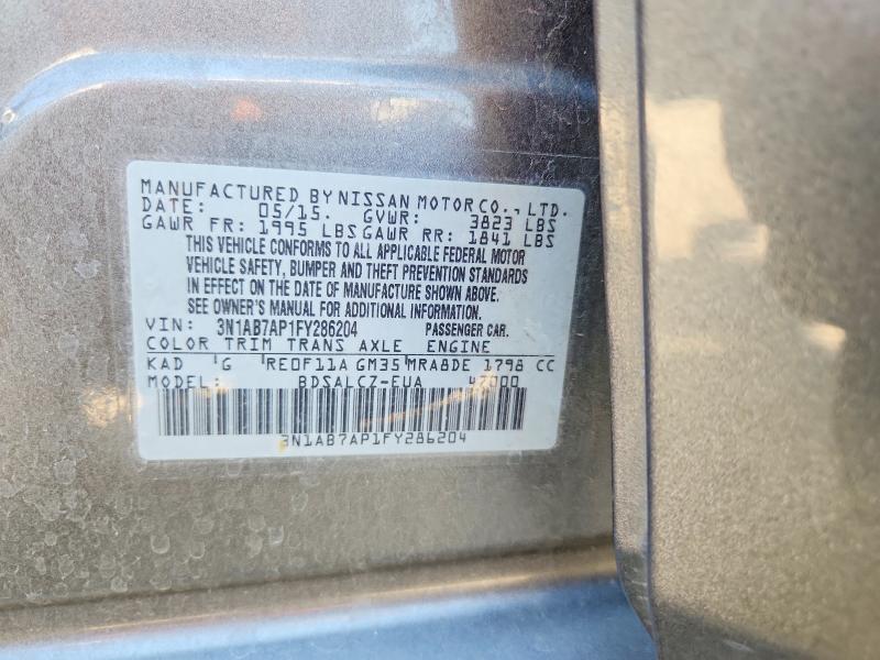 2015 Nissan Sentra მანქანა იყიდება აუქციონზე, vin: 3N1AB7AP1FY286204, აუქციონის ნომერი: 69989716
