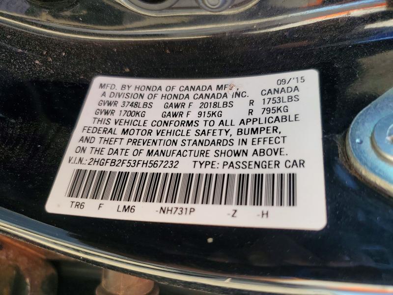 Продажа на аукционе авто 2015 Honda Civic, vin: 2HGFB2F53FH567232, номер лота: 68849566