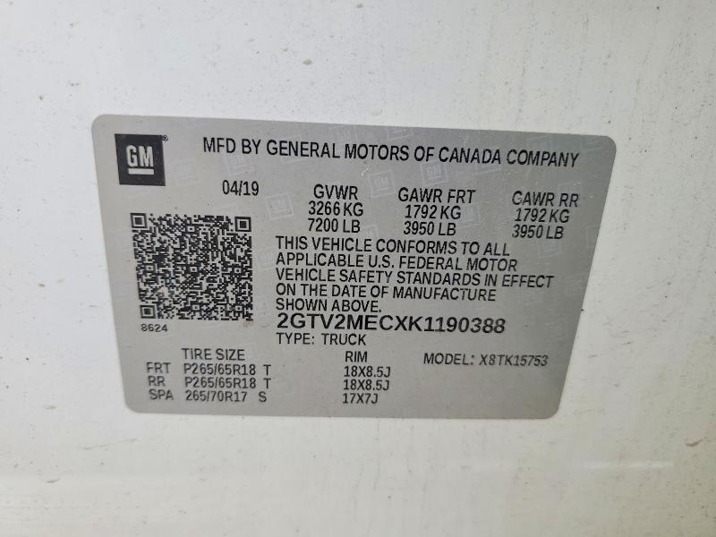 Продаж на аукціоні авто 2019 Gmc Sierra Limited, vin: 2GTV2MECXK1190388, номер лоту: 69168686