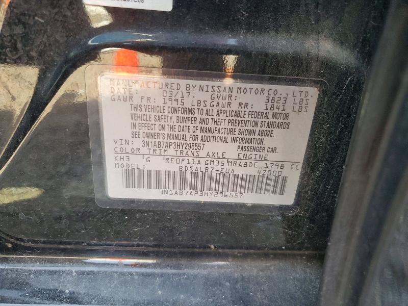 68833996 :رقم المزاد ، 3N1AB7AP3HY296557 vin ، 2017 Nissan Sentra مزاد بيع
