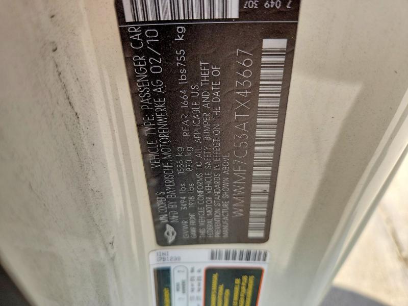 Продажа на аукционе авто 2010 Mini Cooper, vin: WMWMF7C53ATX43667, номер лота: 70411886