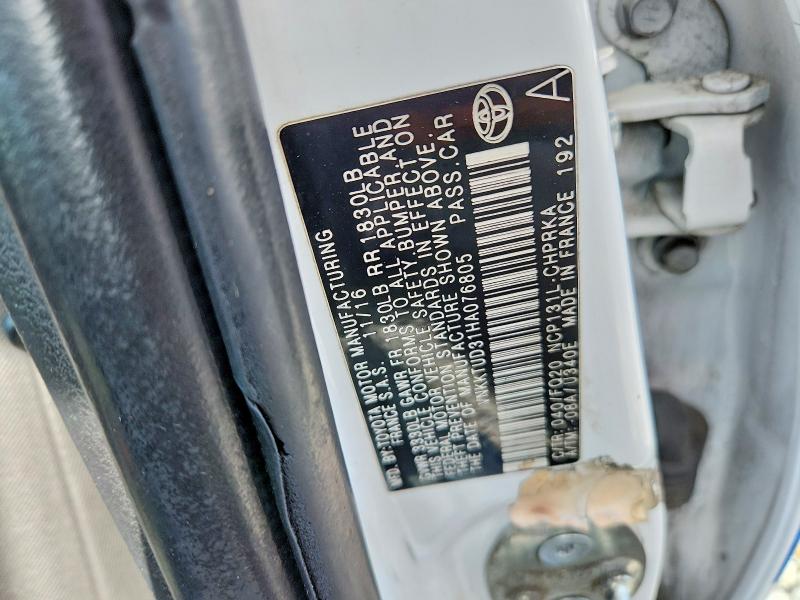 68681616 :رقم المزاد ، VNKKTUD31HA076805 vin ، 2017 Toyota Yaris مزاد بيع