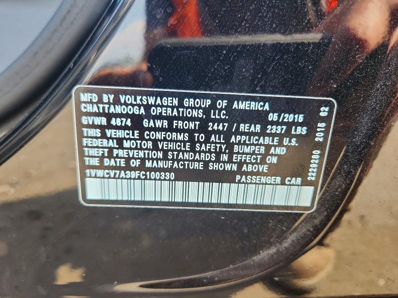 Aukcja sprzedaży 2015 Volkswagen Passat, vin: 1VWCV7A39FC100330, numer aukcji: 69530136