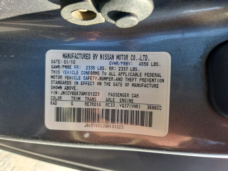 71015206 :رقم المزاد ، JN1CV6EK7AM101223 vin ، 2010 Infiniti G37 Coupe مزاد بيع